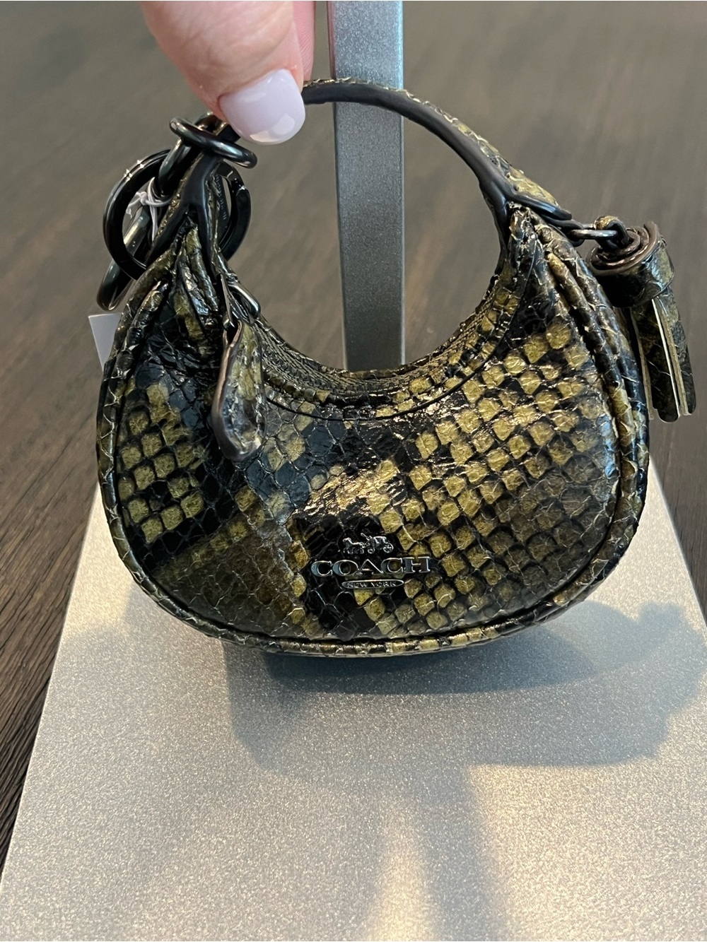 NWT Coach Mini Carmen Bag Charm Snakeprint/Gunmetal